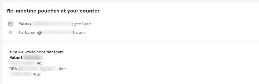 Retailer reply from Sesh Products